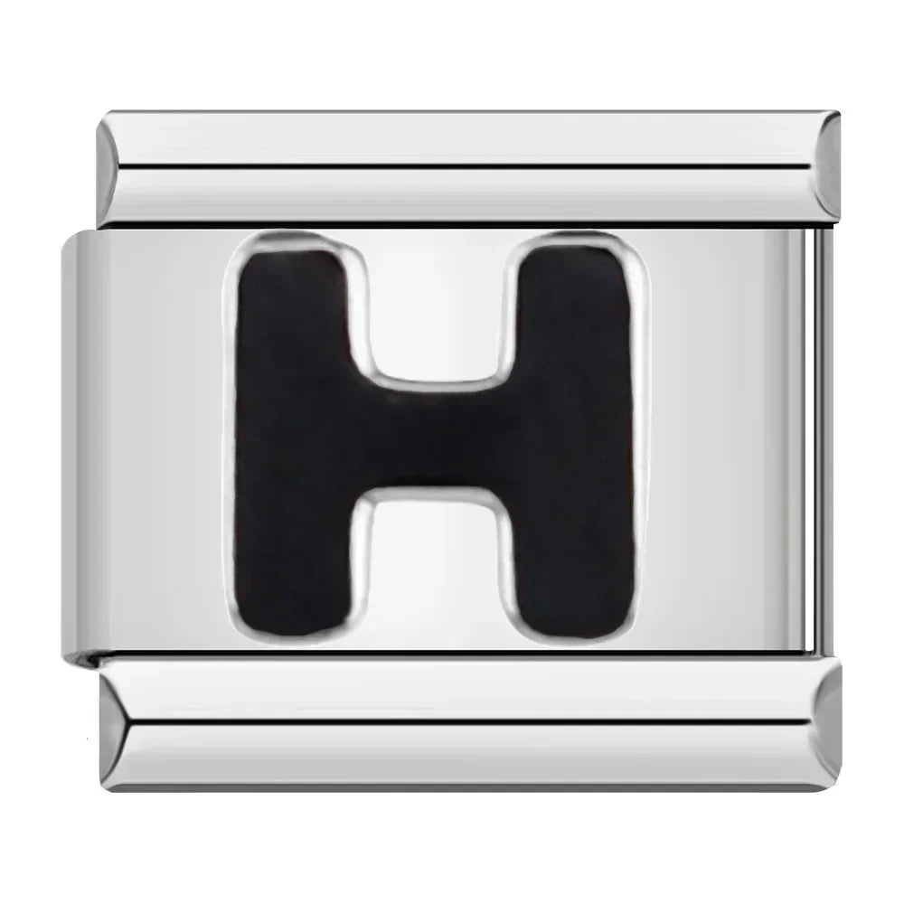 Charm Italiano Plano - Iniciales Negras en Relieve (Letras y Símbolos)