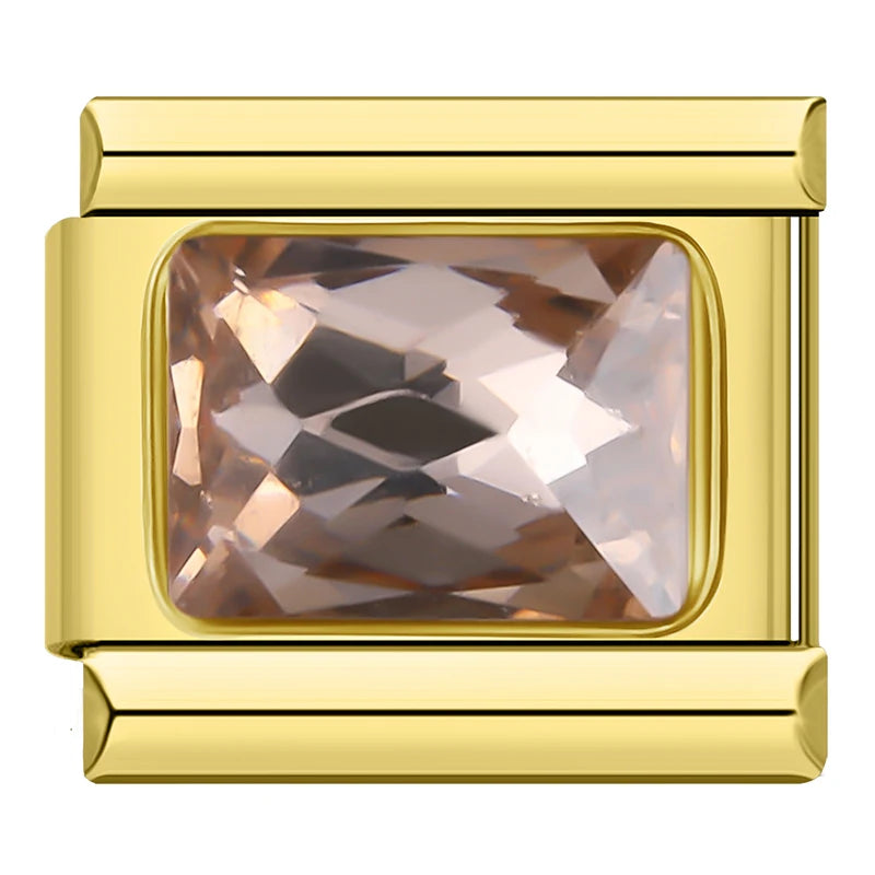 Charm Italiano Plano - Solitario Rectangular (Talla Esmeralda y Colores)