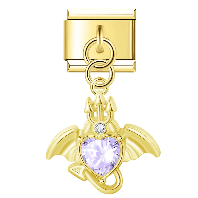 Charm Italiano Colgante - Corazón Alado con Zirconia (Estilo Fantasía)