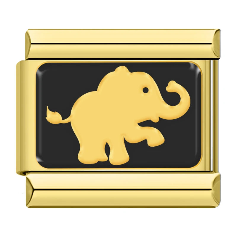 Charm Italiano Plano - Colección Siluetas Animales (Oro sobre Negro)