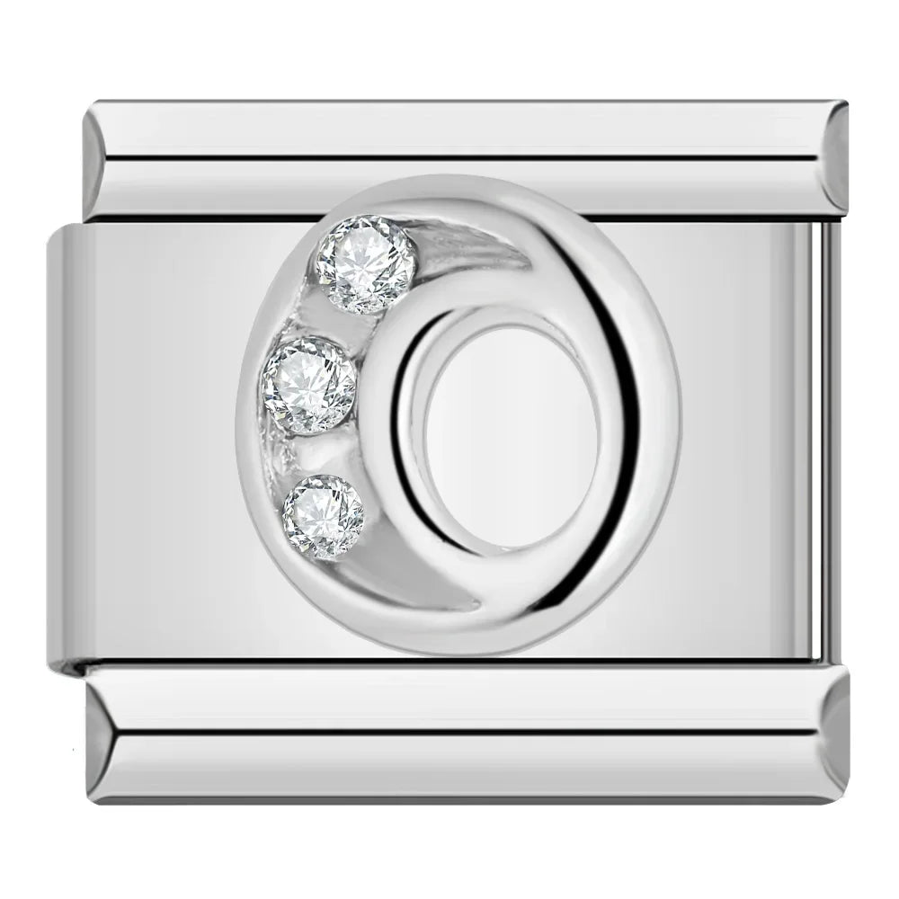 Charm Italiano Plano - Iniciales de Plata con Brillantes (Letras A-Z)