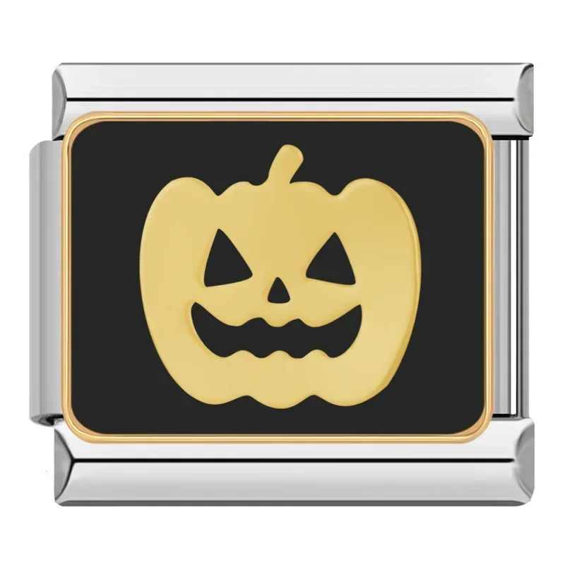 Charm Italiano Plano - Colección Halloween Gótico (Cráneos, Murciélagos y Luna)