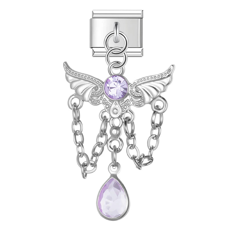Charm Italiano Colgante - Ángel y Tassel de Cristal (Máximo Brillo)