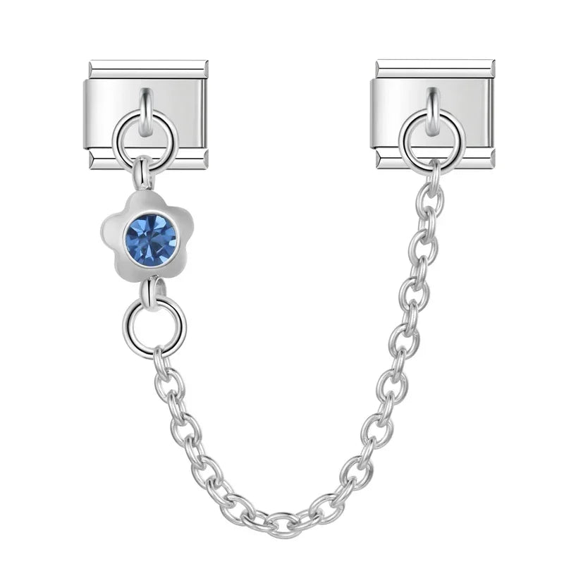 Charm Italiano Doble - Cadena de Seguridad con Mini-Colgante (Plata y Zirconias)