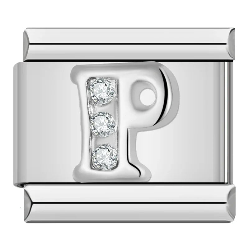 Charm Italiano Plano - Iniciales de Plata con Brillantes (Letras A-Z)