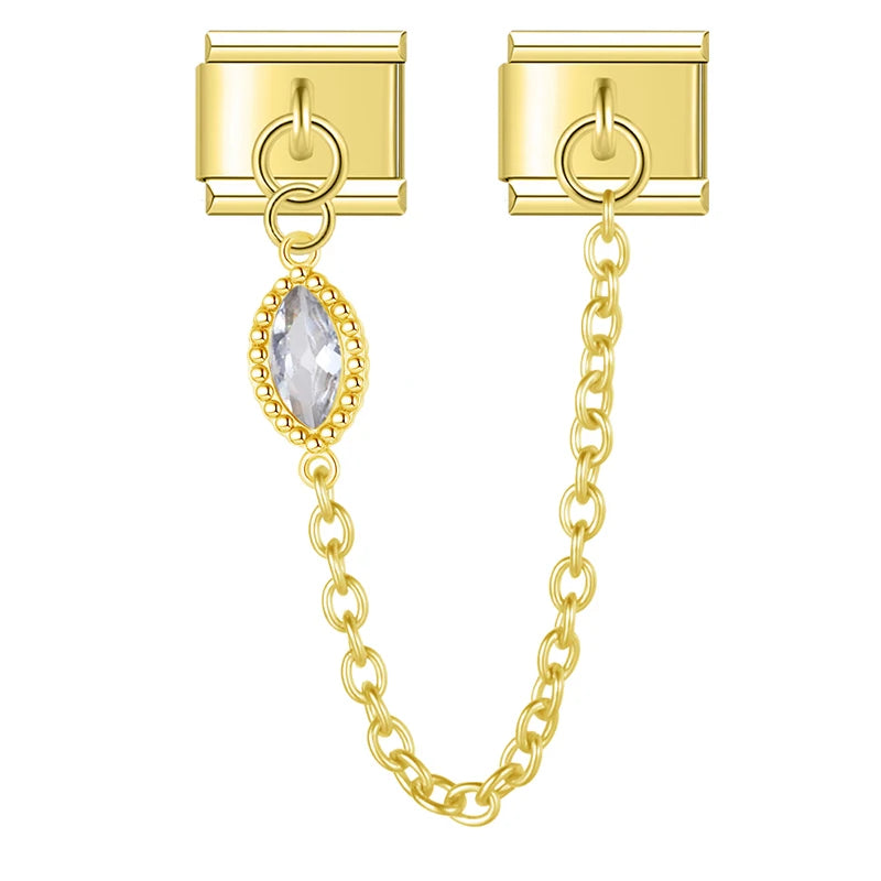 Charm Italiano Doble - Cadena con Gota de Zirconia (Estilo Lujo Dorado)