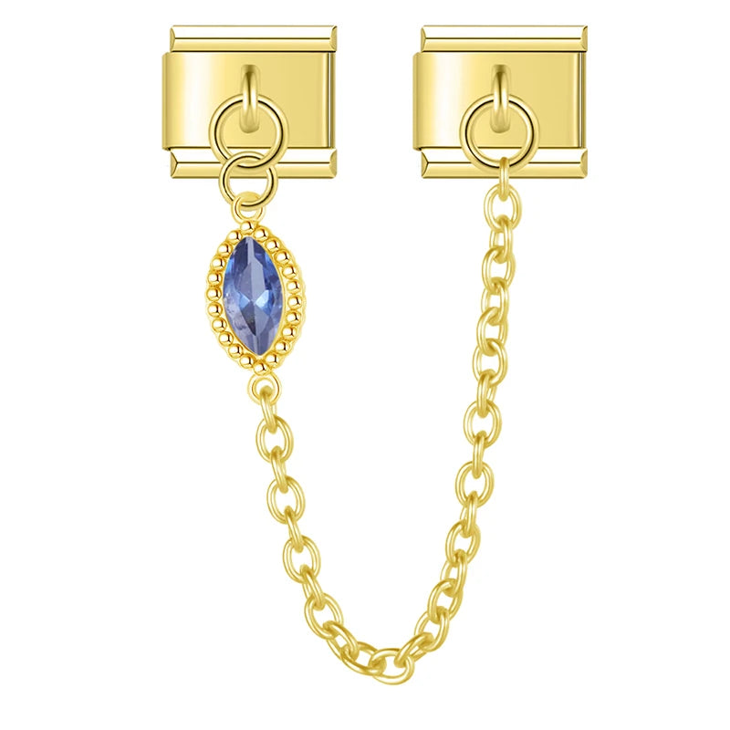 Charm Italiano Doble - Cadena con Gota de Zirconia (Estilo Lujo Dorado)