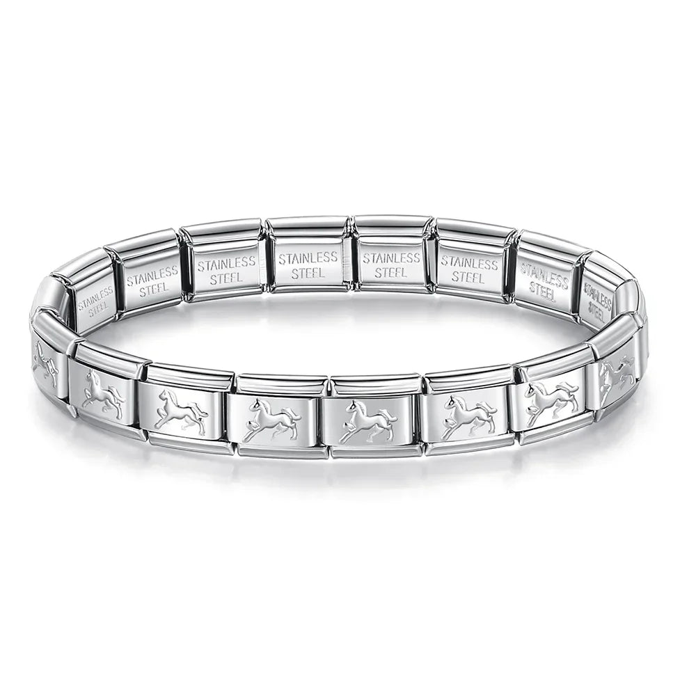 Pulsera Italiana Completa - Edición Plata Grabada (Princesa, Corazones y Estrellas)