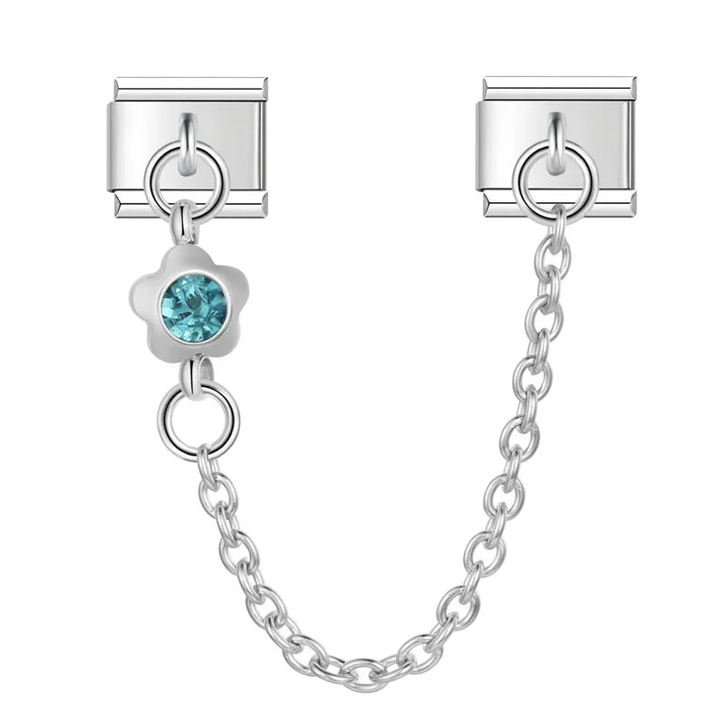 Charm Italiano Doble - Cadena de Seguridad con Mini-Colgante (Plata y Zirconias)