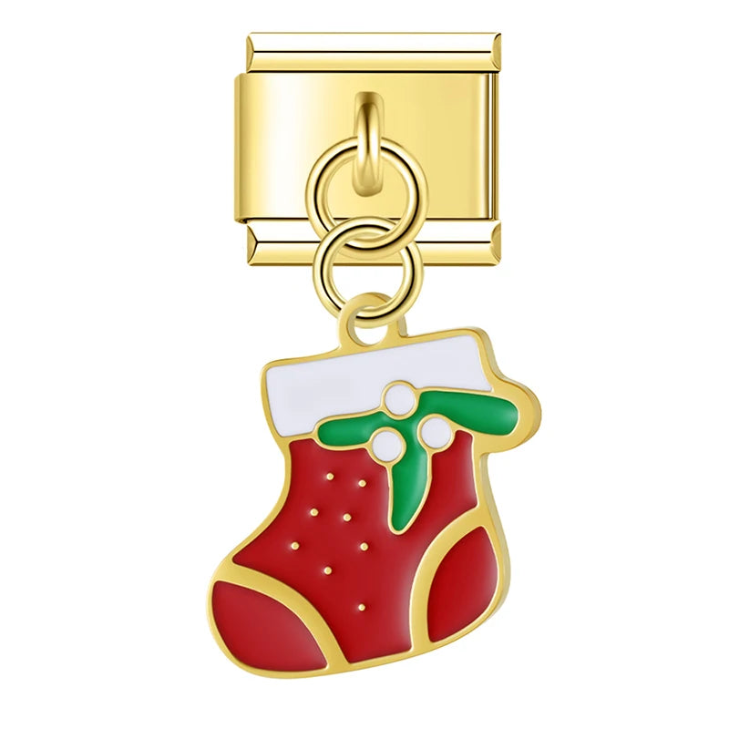 Charm Italiano Colgante - Colección Navidad Dorada (Muñeco de Nieve, Reno, Regalos)