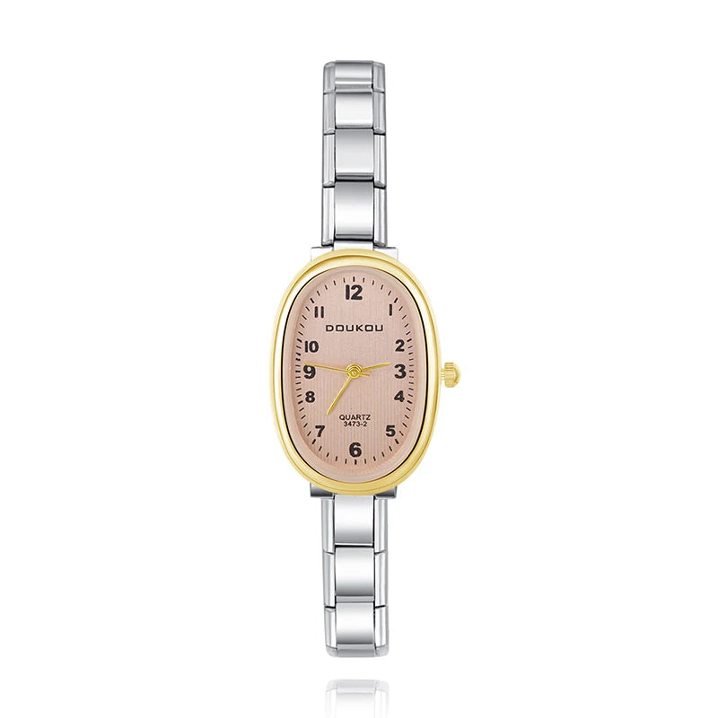 Reloj Base Modular - Diseño Elíptico Vintage (Bicolor Oro y Plata)