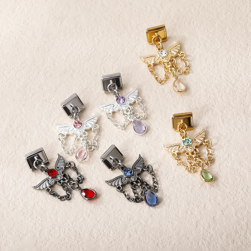 Charm Italiano Colgante - Ángel y Tassel de Cristal (Máximo Brillo)