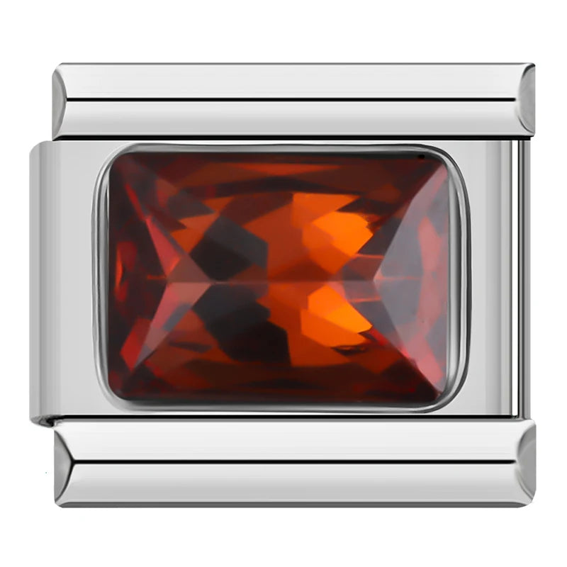 Charm Italiano Plano - Solitario Rectangular de Zirconia (Piedras de Color)