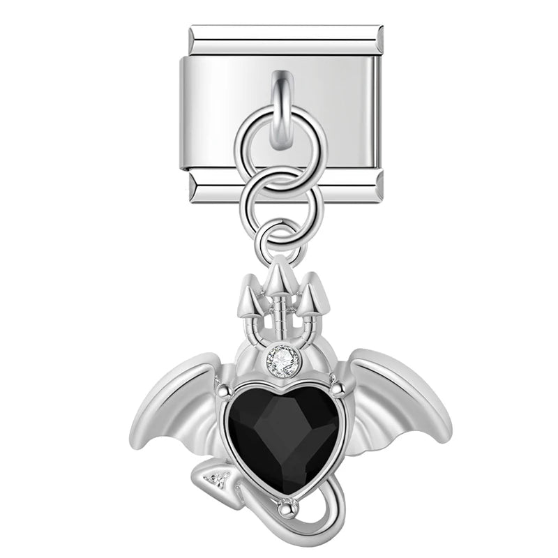 Charm Italiano Colgante - Corazón Alado con Zirconia (Estilo Fantasía)