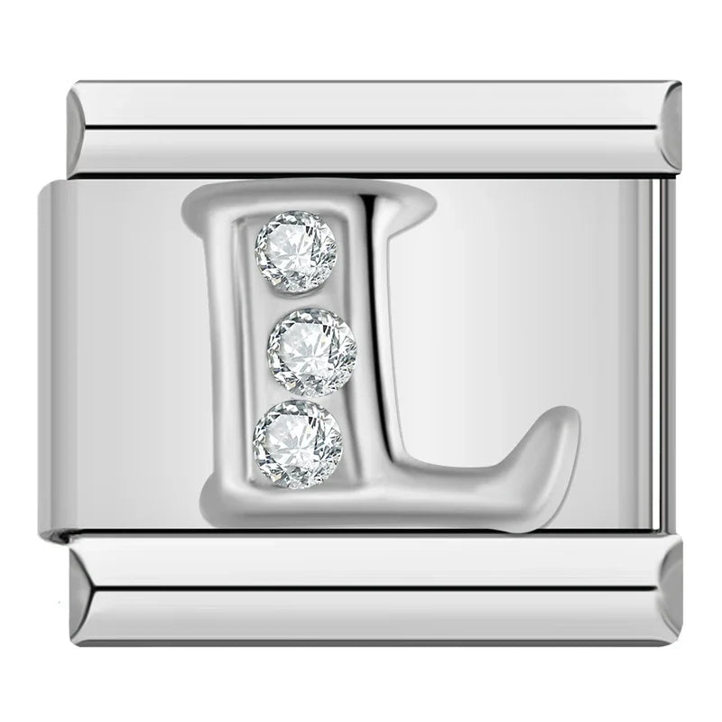 Charm Italiano Plano - Iniciales de Plata con Brillantes (Letras A-Z)