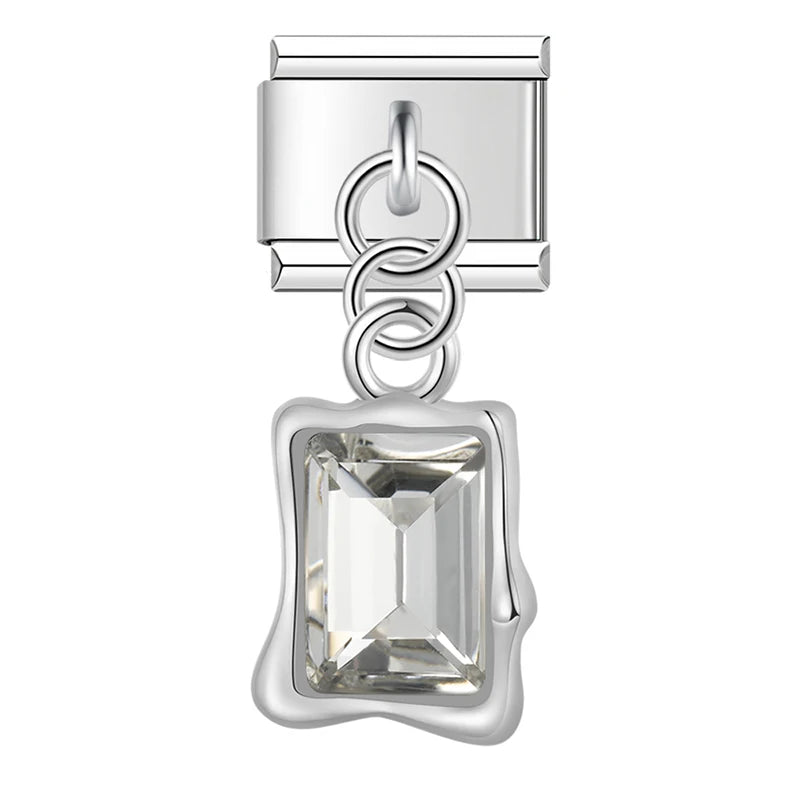 Charm Italiano Colgante - Solitario Rectangular con Zirconia (Lujo Geométrico)