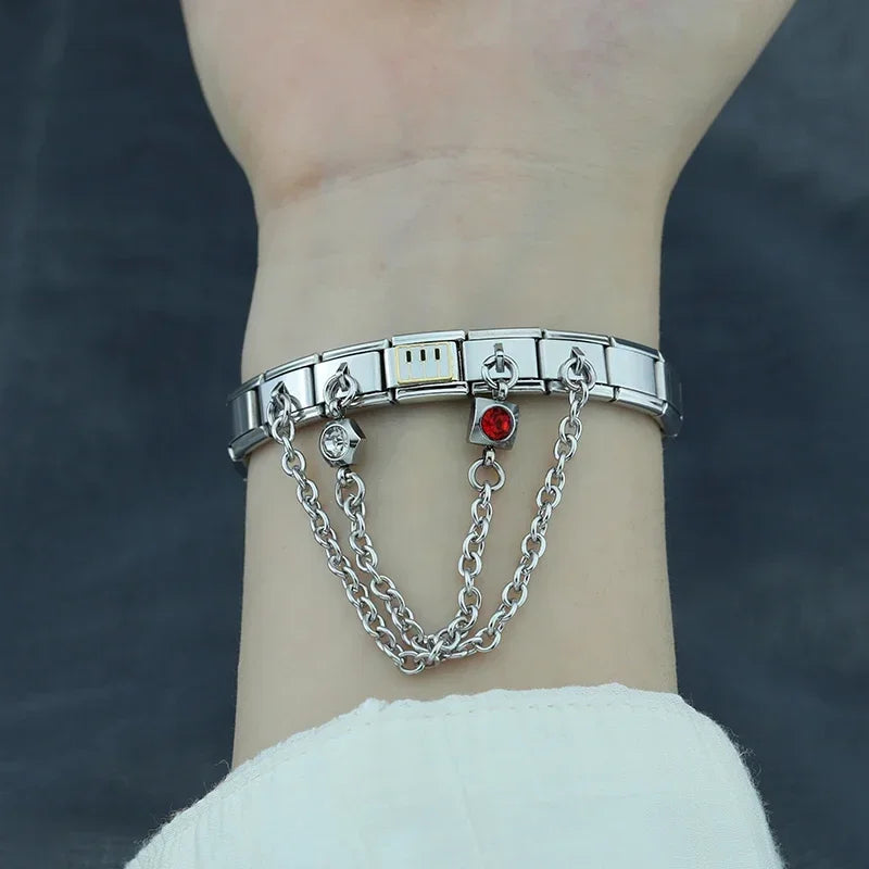 Charm Italiano Doble - Cadena de Seguridad con Mini-Colgante (Plata y Zirconias)