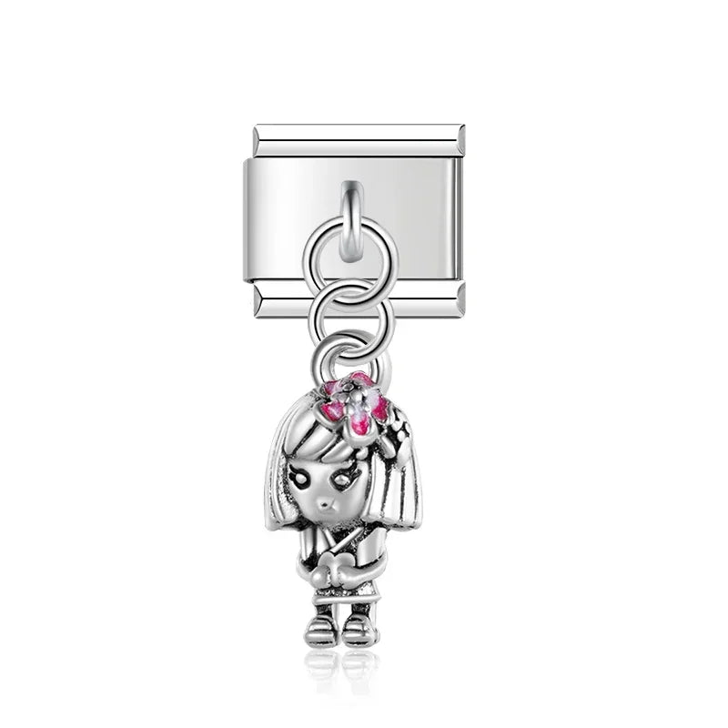 Charm Italiano Colgante - Colección Amor Romántico (Corazones y Flores)