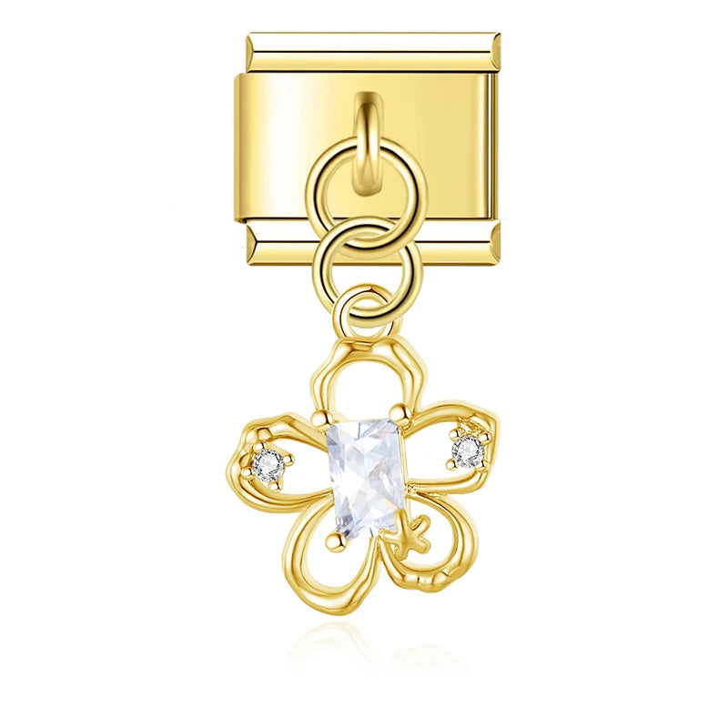 Charm Italiano Colgante - Flores de Cristal y Zirconia (Diseño Pavé)