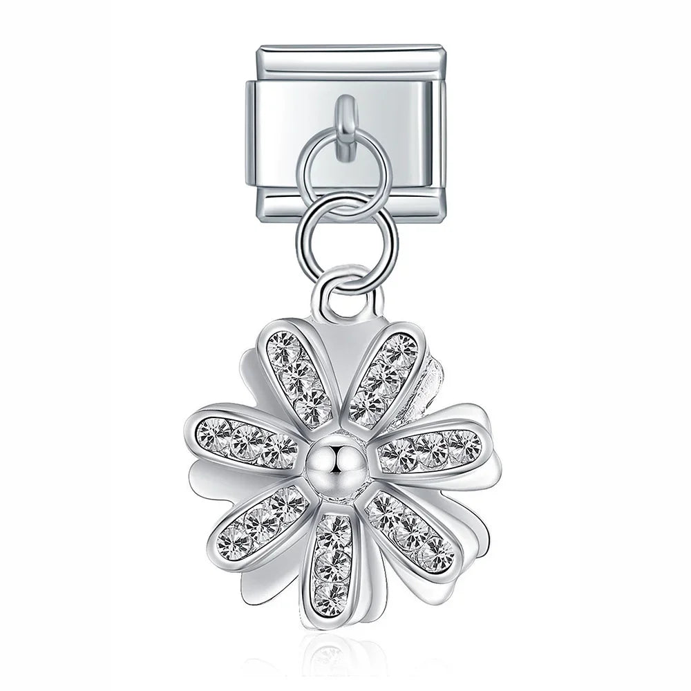 Charm Italiano Colgante - Colección Jardín Floral (Margaritas y Cristales)
