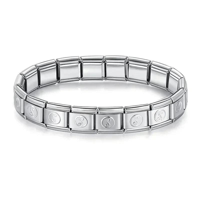 Complete Italian Bracelet - Engraved Silver Edition (Mystical and Geometric Symbols)