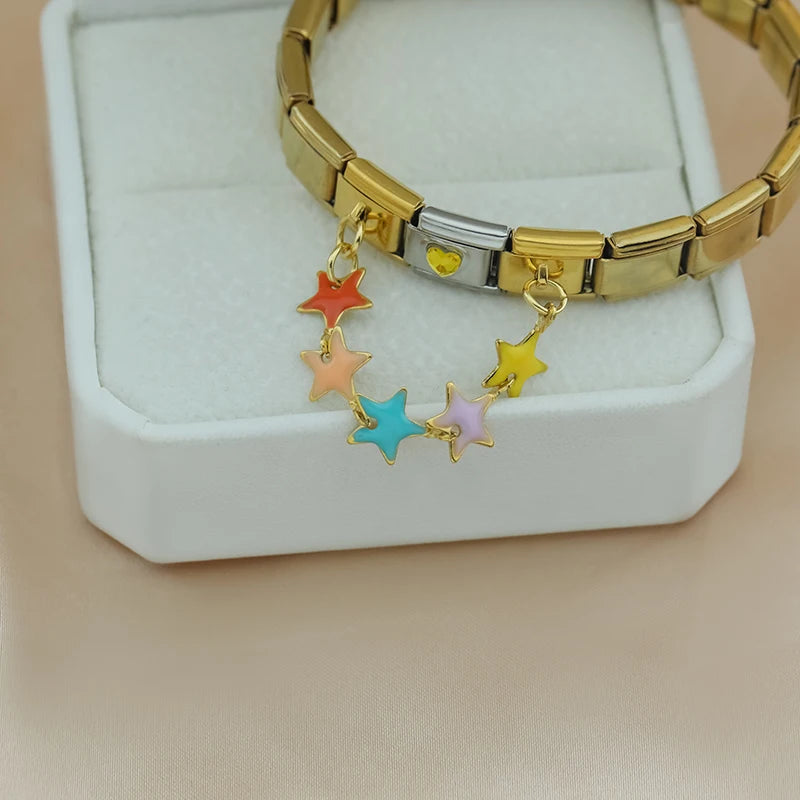 Charm Italiano Doble - Guirnalda de Flores (Estilo Primavera Dorada)