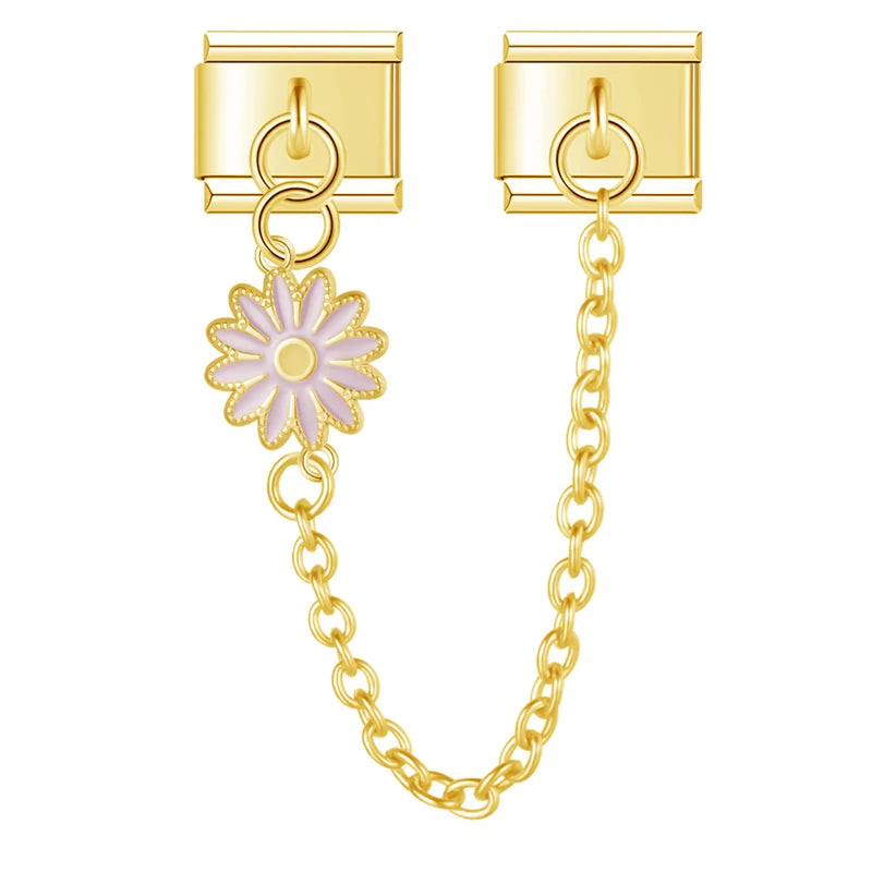 Charm Italiano Doble - Cadena con Margarita Colgante (Primavera Dorada)