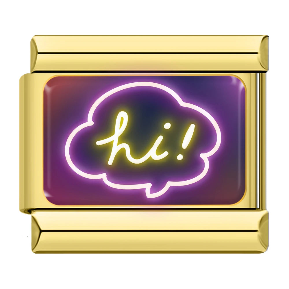 Charm Italiano Link - Colección "Neon Nights": Luces, Fiesta y Rock (Acero Dorado)