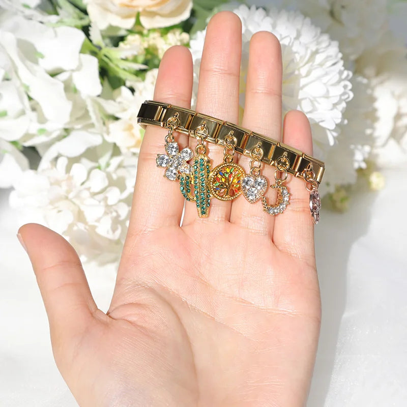 Charm Italiano Colgante - Colección Naturaleza y Familia (Niños, Flores, Luna)