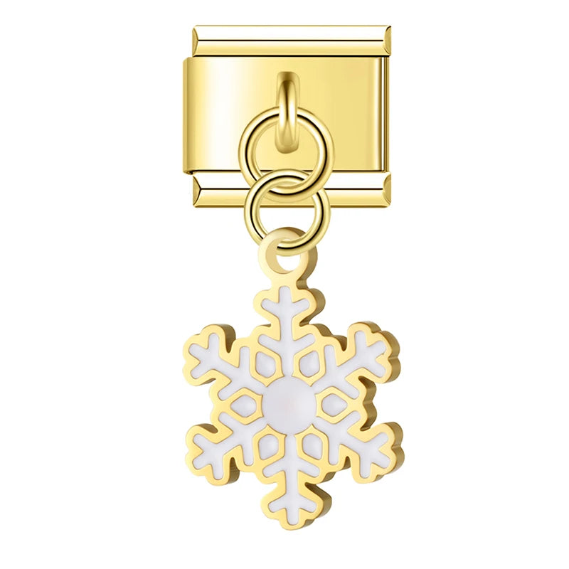 Charm Italiano Colgante - Colección Navidad Dorada (Muñeco de Nieve, Reno, Regalos)