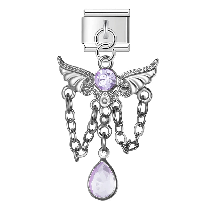 Charm Italiano Colgante - Ángel y Tassel de Cristal (Máximo Brillo)