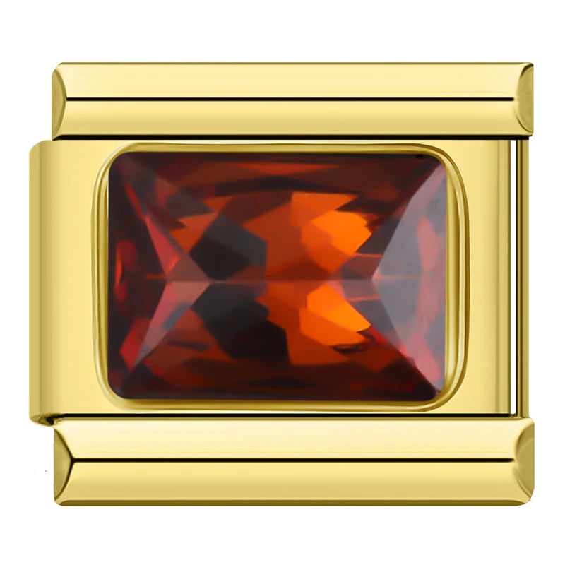 Charm Italiano Plano - Solitario Rectangular de Zirconia (Piedras de Color)