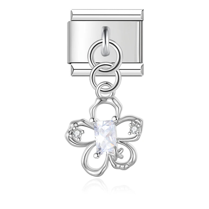 Charm Italiano Colgante - Flores de Cristal y Zirconia (Diseño Pavé)