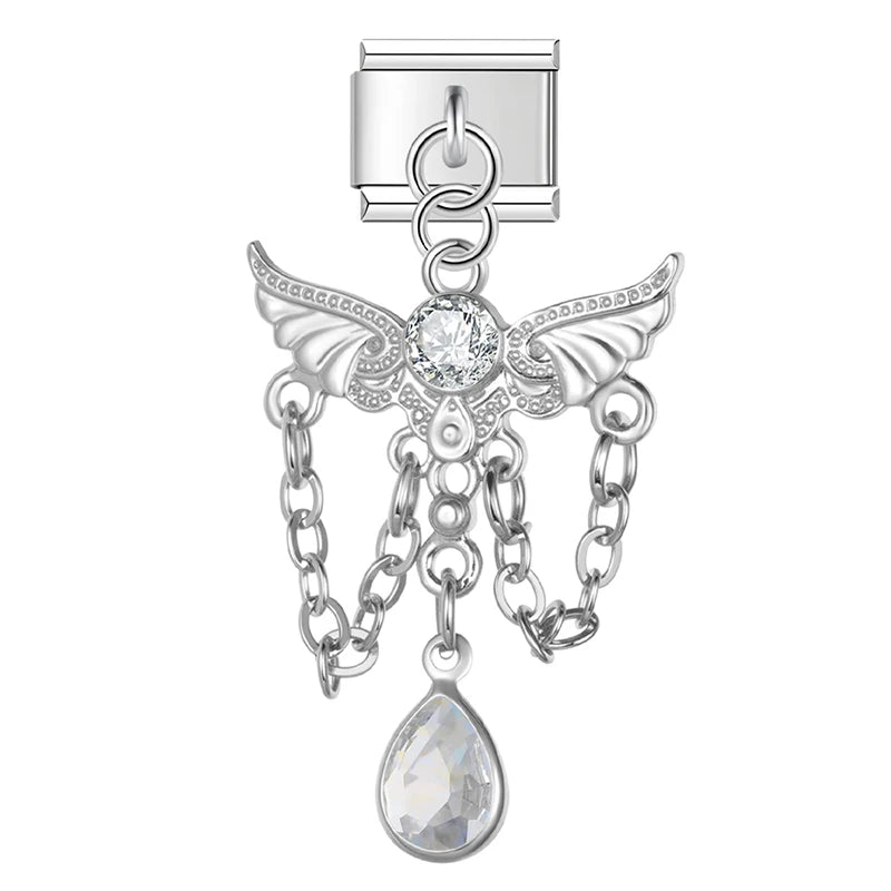 Charm Italiano Colgante - Ángel y Tassel de Cristal (Máximo Brillo)