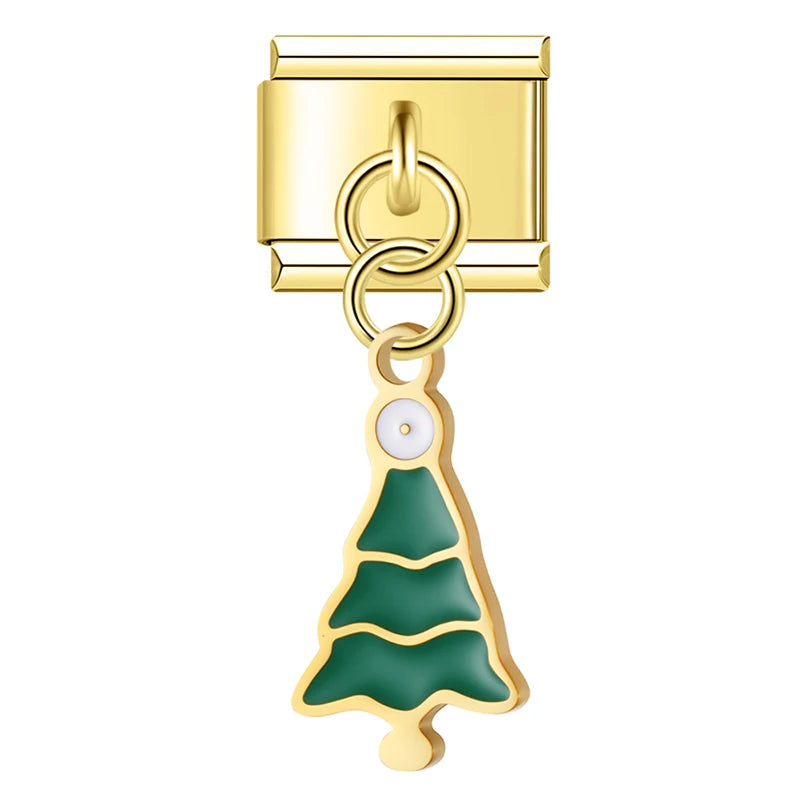 Charm Italiano Colgante - Colección Navidad Dorada (Muñeco de Nieve, Reno, Regalos)