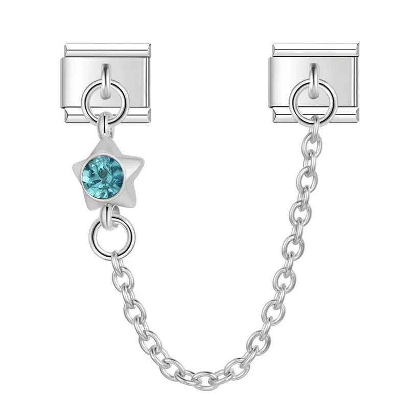 Charm Italiano Doble - Cadena de Seguridad con Mini-Colgante (Plata y Zirconias)