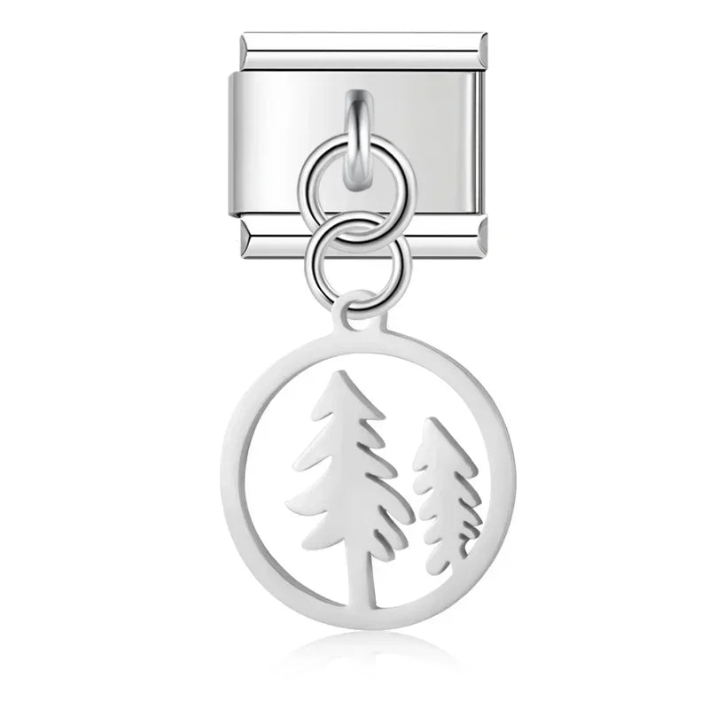 Charm Italiano Doble - Cadena con Medallón Calado (Flor y Árbol)