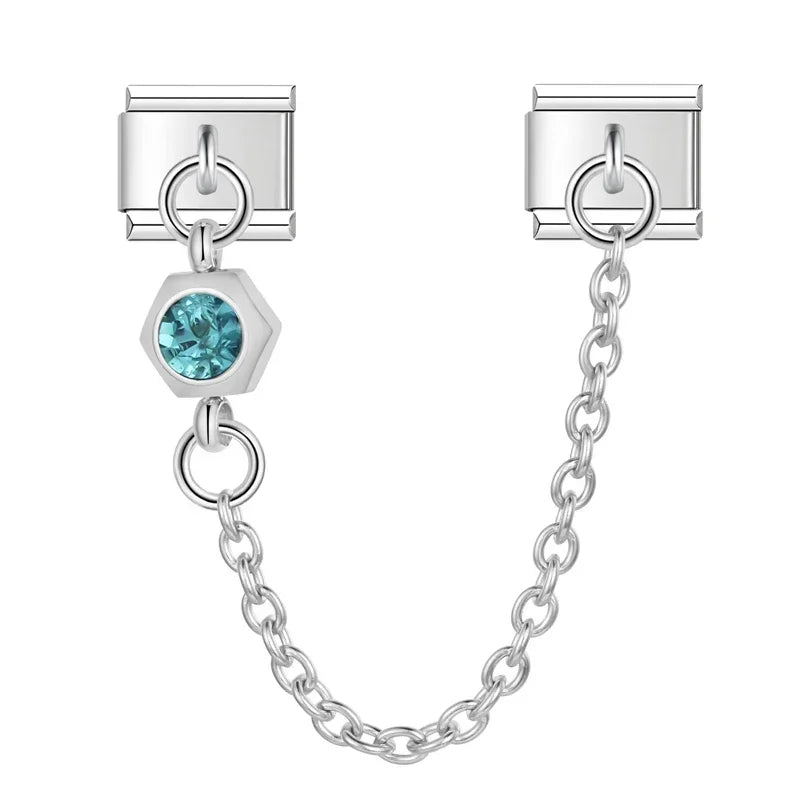 Charm Italiano Doble - Cadena de Seguridad con Mini-Colgante (Plata y Zirconias)