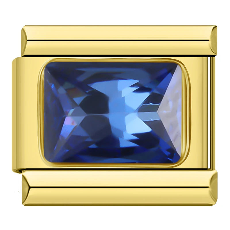 Charm Italiano Plano - Solitario Rectangular (Talla Esmeralda y Colores)