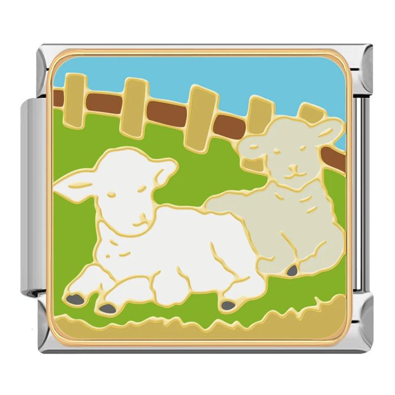 Charm Italiano Plano - Colección Vida en la Granja (Cosecha, Vaca, Espantapájaros)