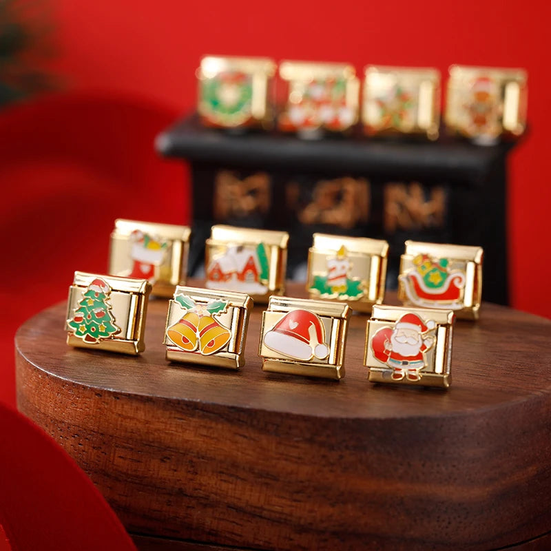 Charm Italiano Plano - Colección Navidad Clásica (Papá Noel, Árbol y Oro)