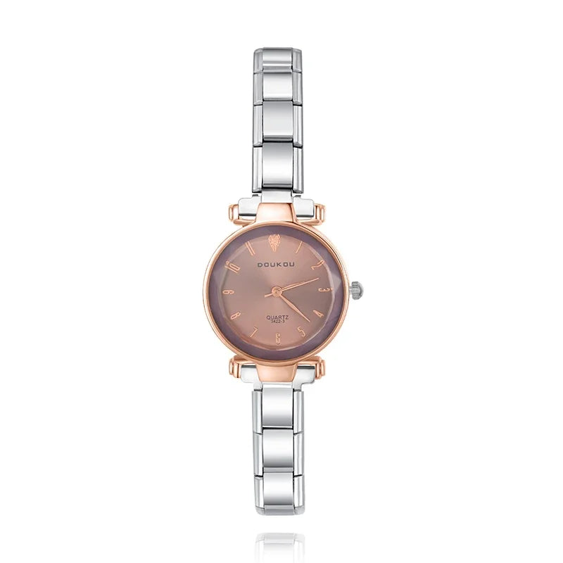Reloj Base Modular - Bicolor Rosa y Plata (Esfera Oscura)