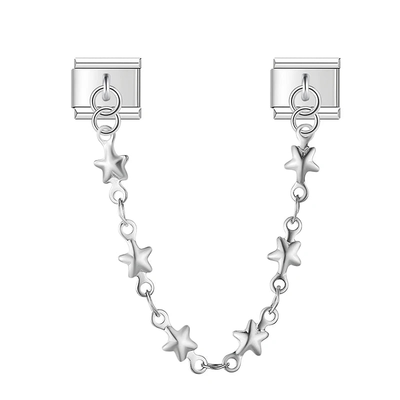 Charm Italiano Doble - Cadena de Motivos Arcoíris (Mariposas y Corazones)