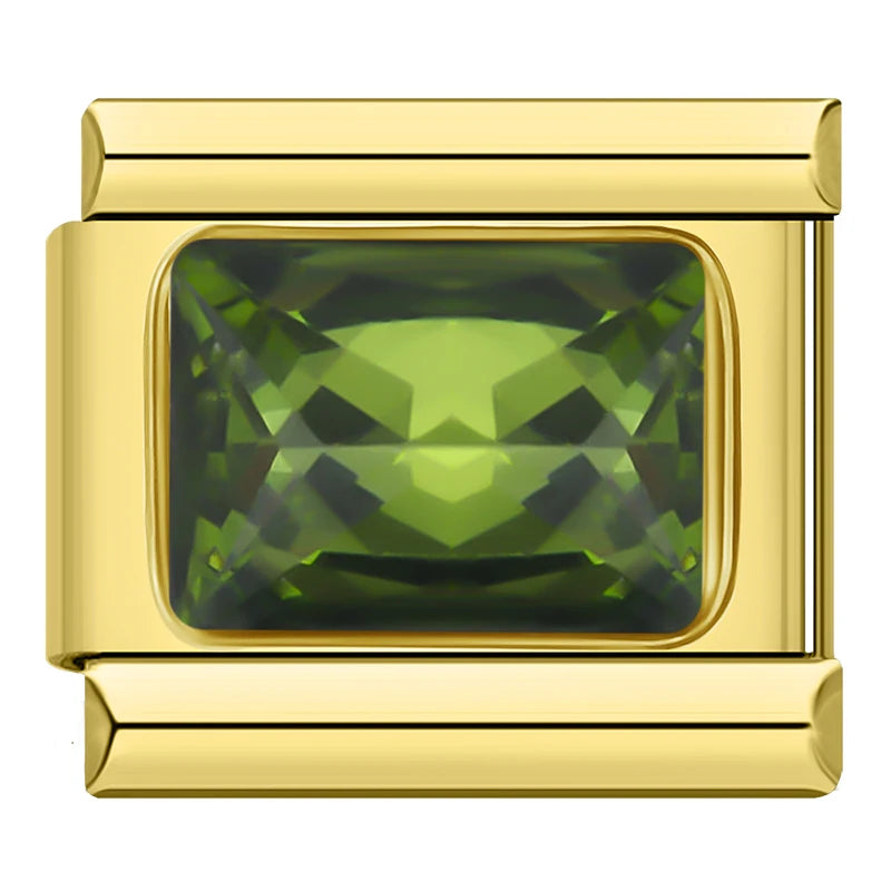 Charm Italiano Plano - Solitario Rectangular (Talla Esmeralda y Colores)