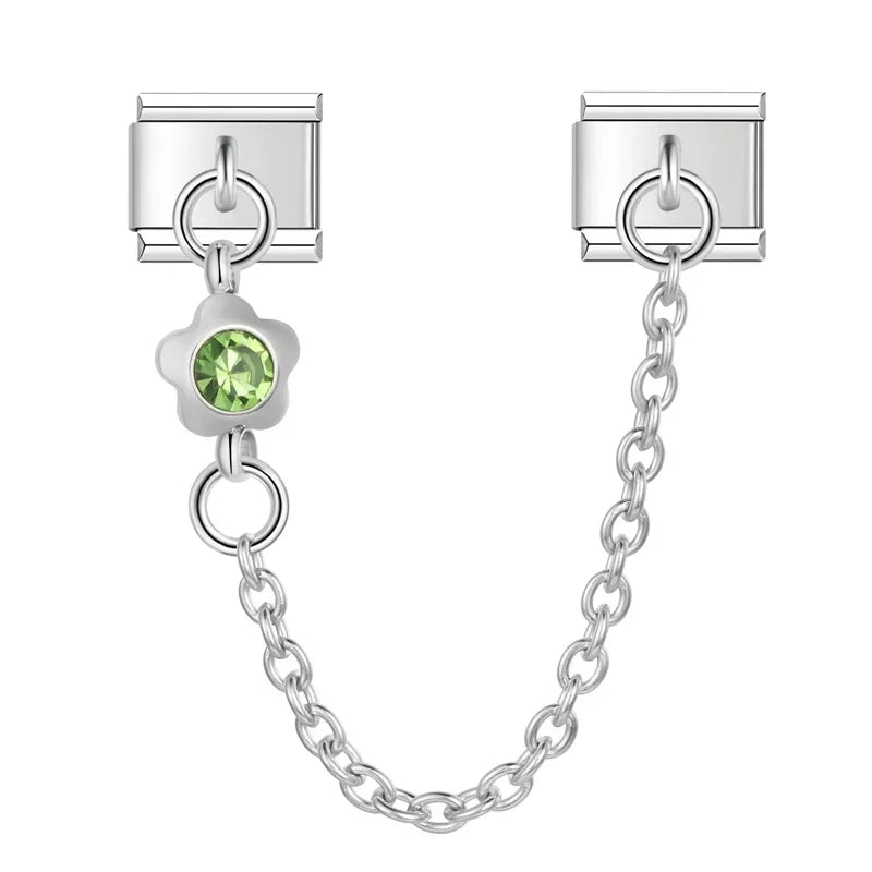 Charm Italiano Doble - Cadena de Seguridad con Mini-Colgante (Plata y Zirconias)