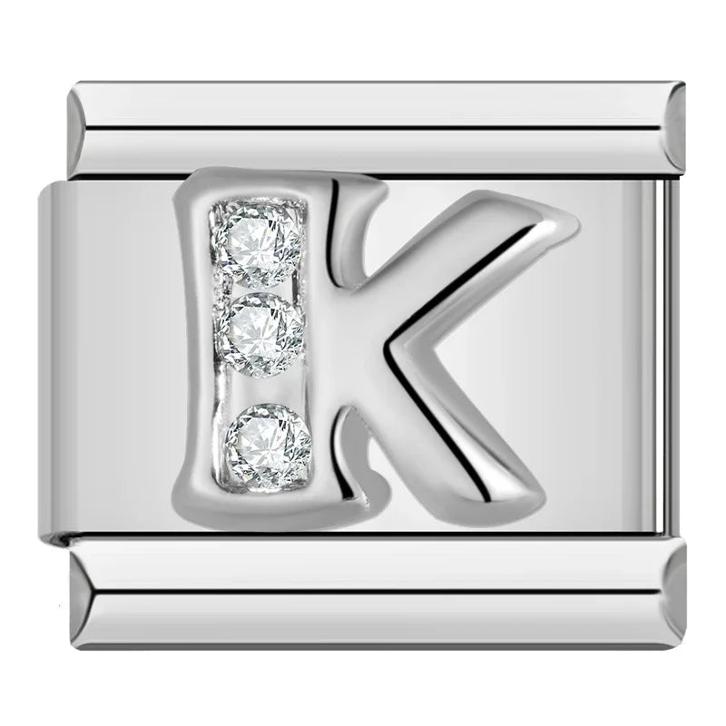 Charm Italiano Plano - Iniciales de Plata con Brillantes (Letras A-Z)