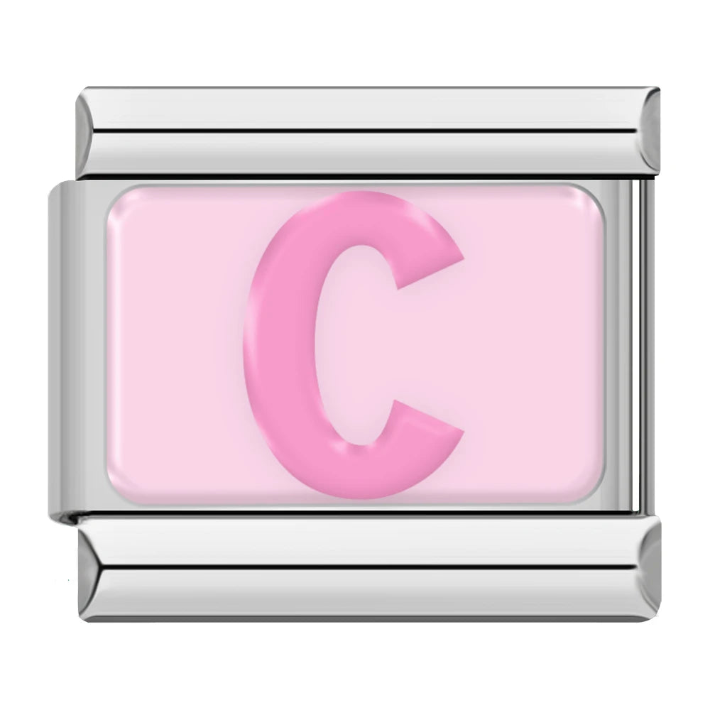 Charm Italiano Plano - Iniciales Rosa Pastel (Abecedario Completo)