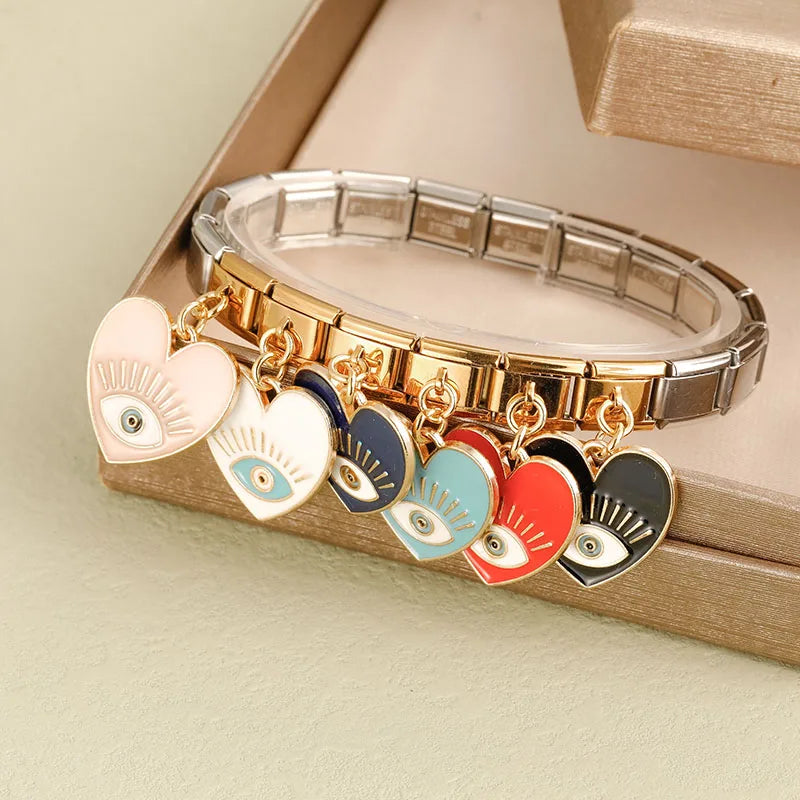 Charm Italiano Colgante - Corazón Protector "Evil Eye" (Varios Colores)