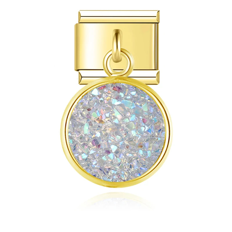 Charm Italiano Colgante - Disco Glitter Cósmico (Efecto Drusa en Oro)