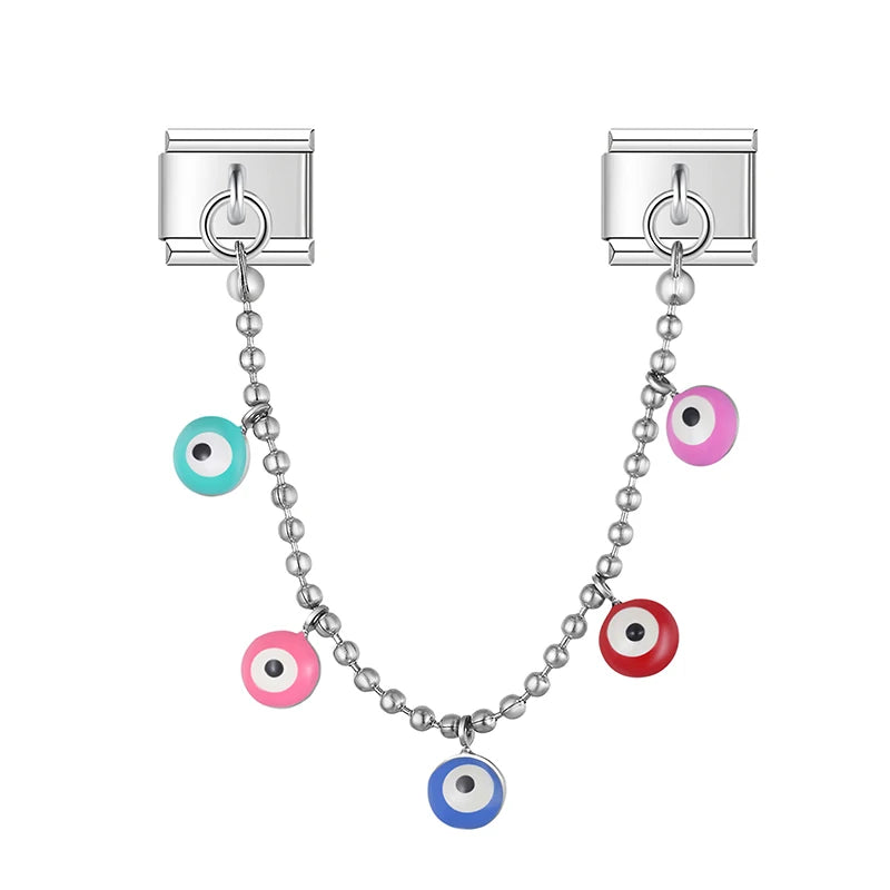 Charm Italiano Doble - Cadena Decorada (Perlas, Ojos y Símbolos)